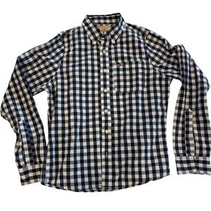 Hollister Men's Navy Blue & White Gingham Check ButtonDown Shirt, L, Long Sleeve